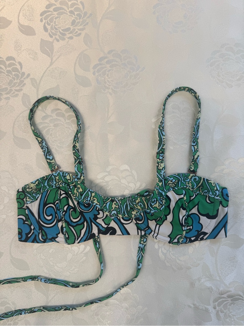 Anthropologie Green & Blue Paisley Bikini Top Size S